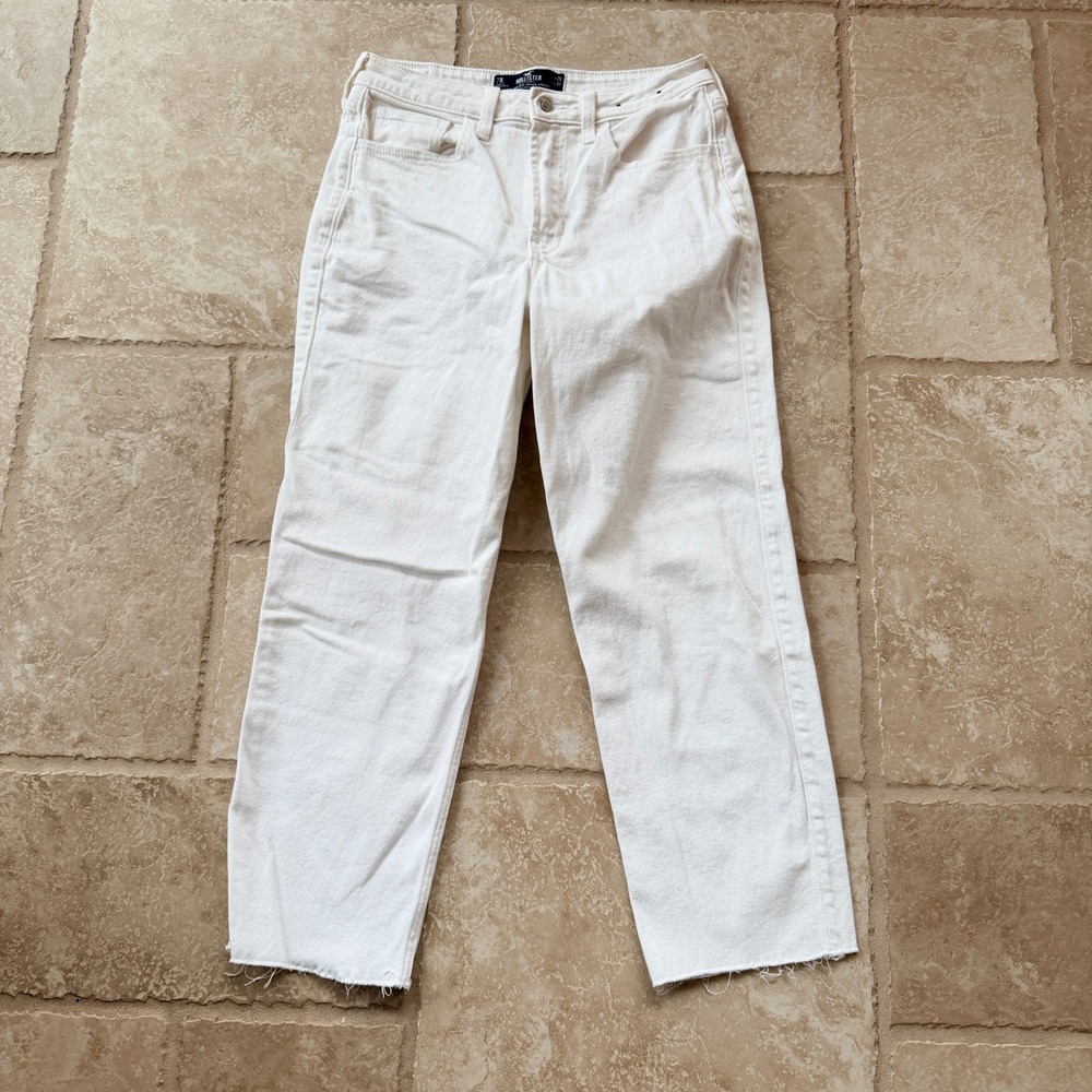 Hollister White Ultra High Rise Vintage Straight Jeans Size 7R‎ Raw Hem